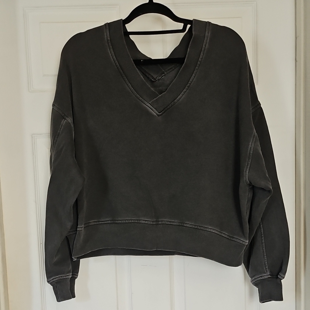 Aerie Dark Gray V-Neck Sweatshirt